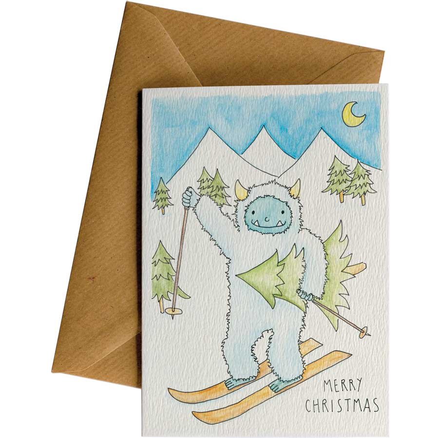 Skiing Yeti - Christmas Card