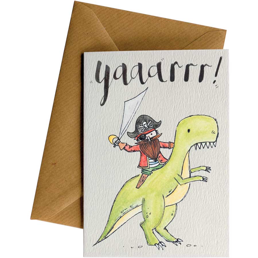 Yaaarrr Dino Pirate - Kids Birthday Card